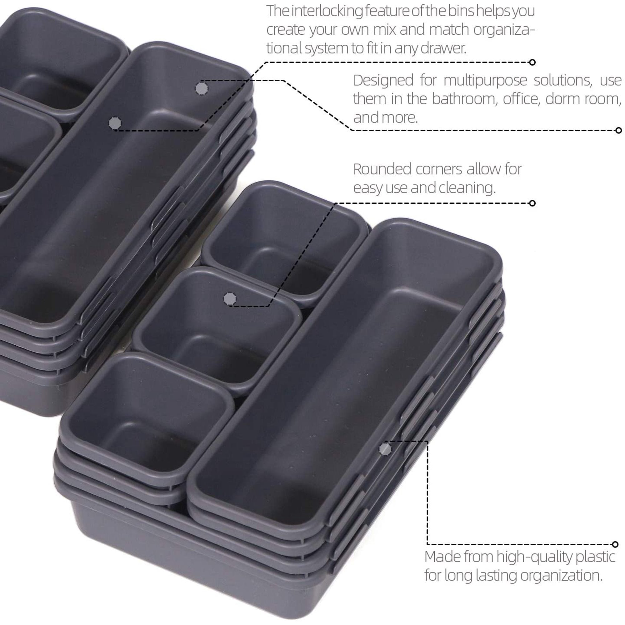 22-Piece Interlocking Desk Drawer Organizer Trays with Dividers E504721