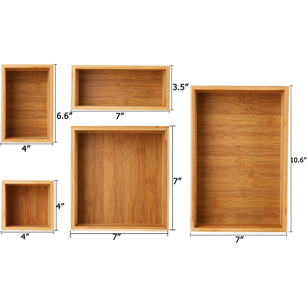 Bamboo Drawer Organizer Boxes, Set of 5 T13679