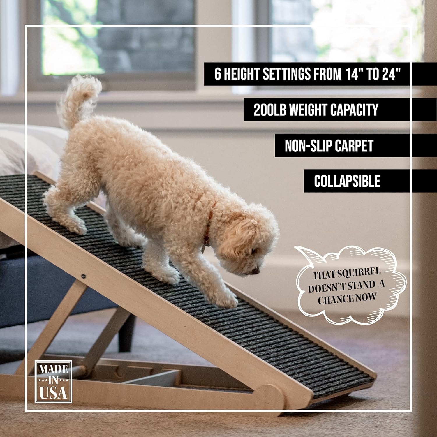 Adjustable Dog Ramp for Couch or Bed with Paw Traction Mat, 40" Long, Fits Small Dogs A6444