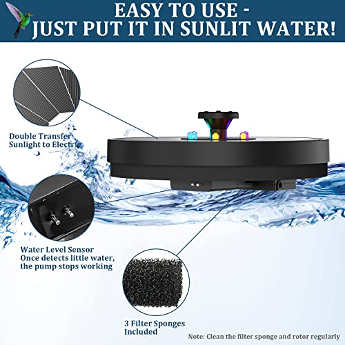 Solar Bird Bath Fountain with LED Lights, 8 Spray Modes for Garden X272242