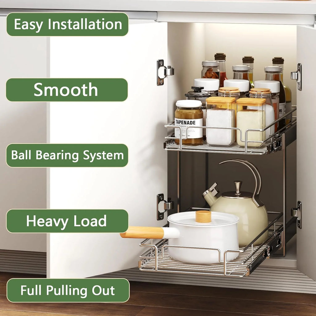 Pull Out Cabinet Organizer 27W x 21½D, Heavy Duty Slide Out Shelves E42701