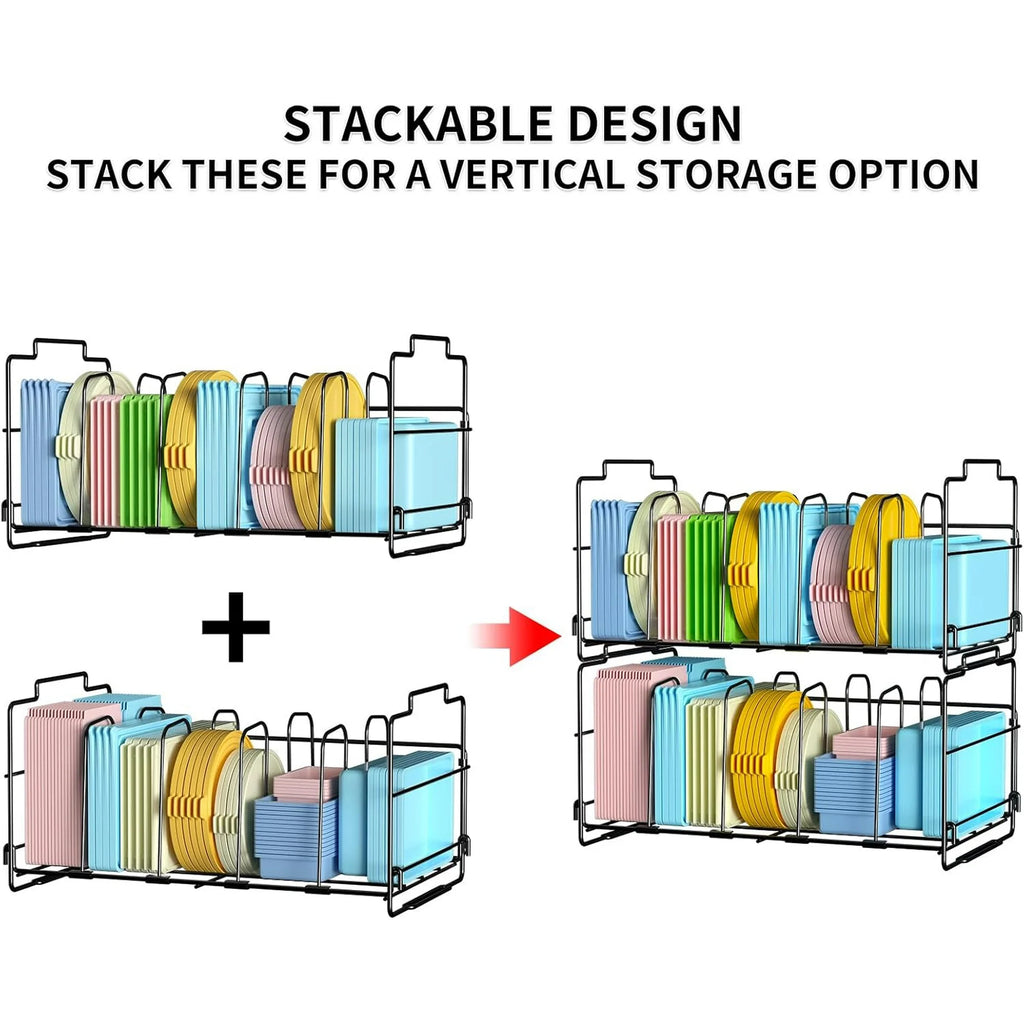 Lid Organizer for Kitchen Cabinets, Adjustable with 4 Dividers, Black M90676