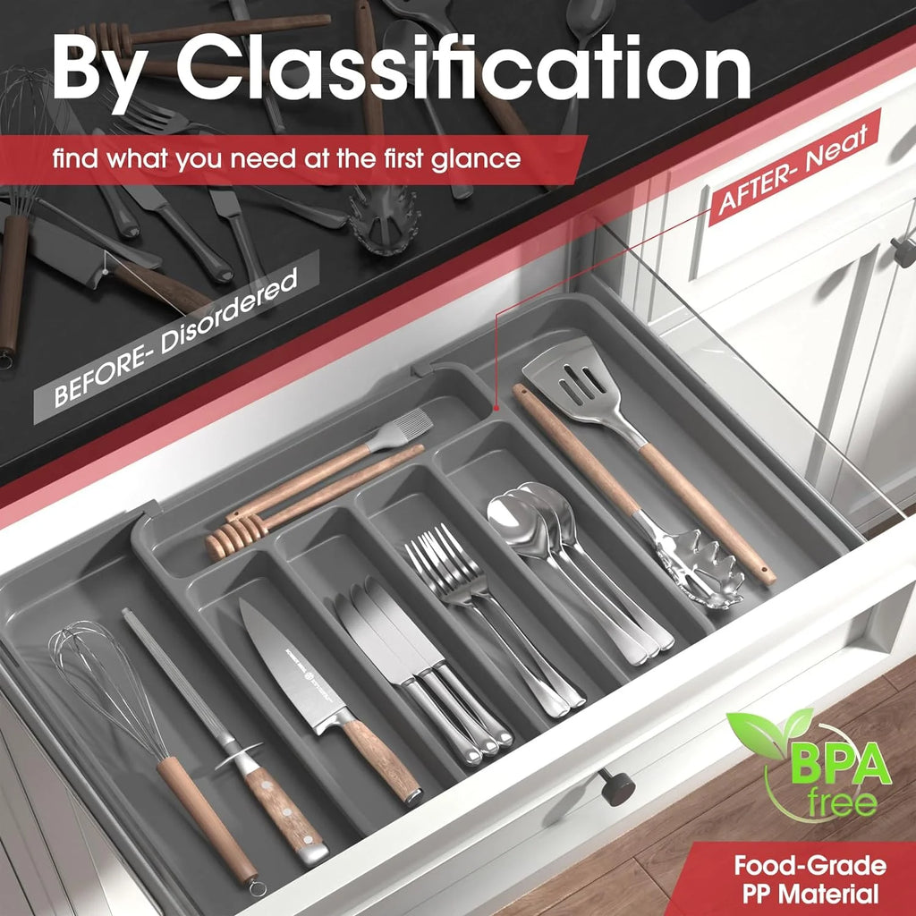 Expandable Silverware Drawer Organizer for Cutlery and Utensils, Black T725874
