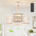 16in Caged Ceiling Fans with Lights and Remote, Bladeless Fandelier Ceiling Fan with 6 Speeds and Timing, Farmhouse Samll Fan Lights Ceiling Fixtures for Kitchen, Bedroom-White and Gold