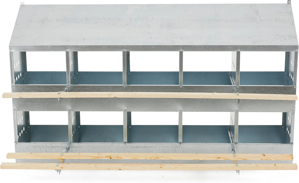 Galvanized Steel 10 Hole Outdoor Poultry Nest Box with Perches, 4 Pack V41339