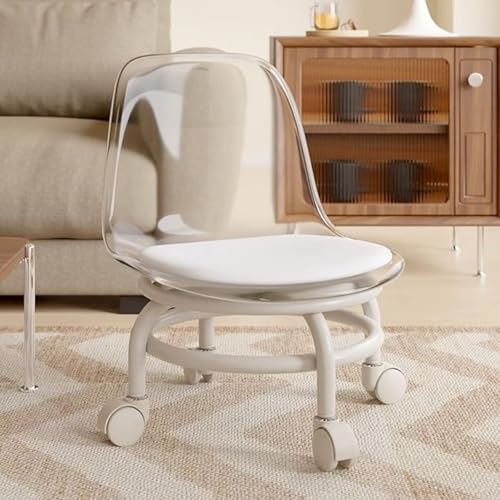 Acrylic Pulley Low Stool with Backrest, 360° Movable Swivel Chair, Modern cushion Caster Wheels for Home Office Sofa Foot Rest(H20cm(7.8in), Grey)