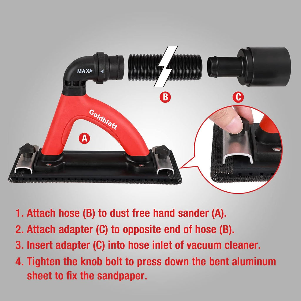 Dust Free Hand Sander with 6.5ft Hose and Sanding Pad H30801