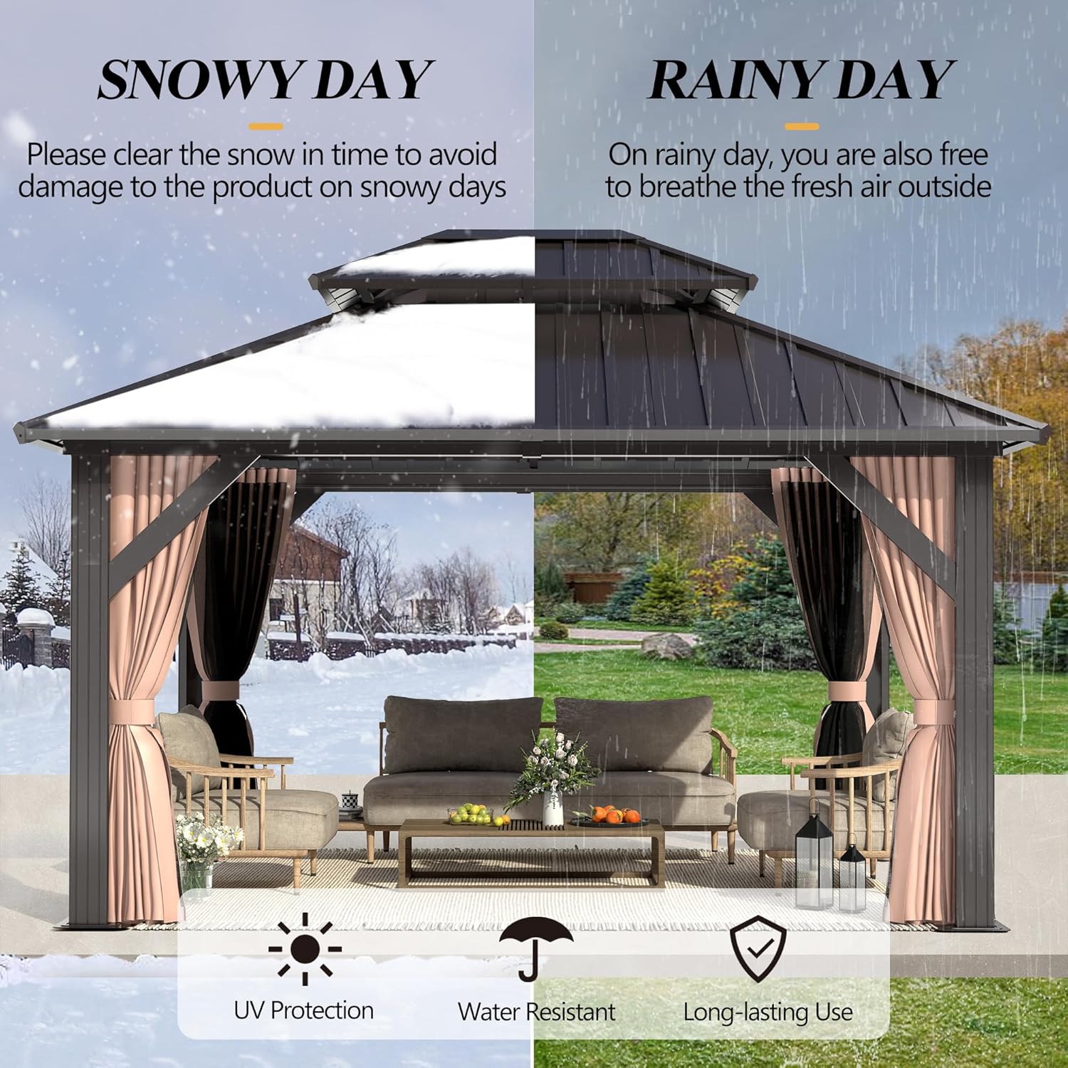 Outdoor Hardtop Gazebo with Double Roof and Netting D864