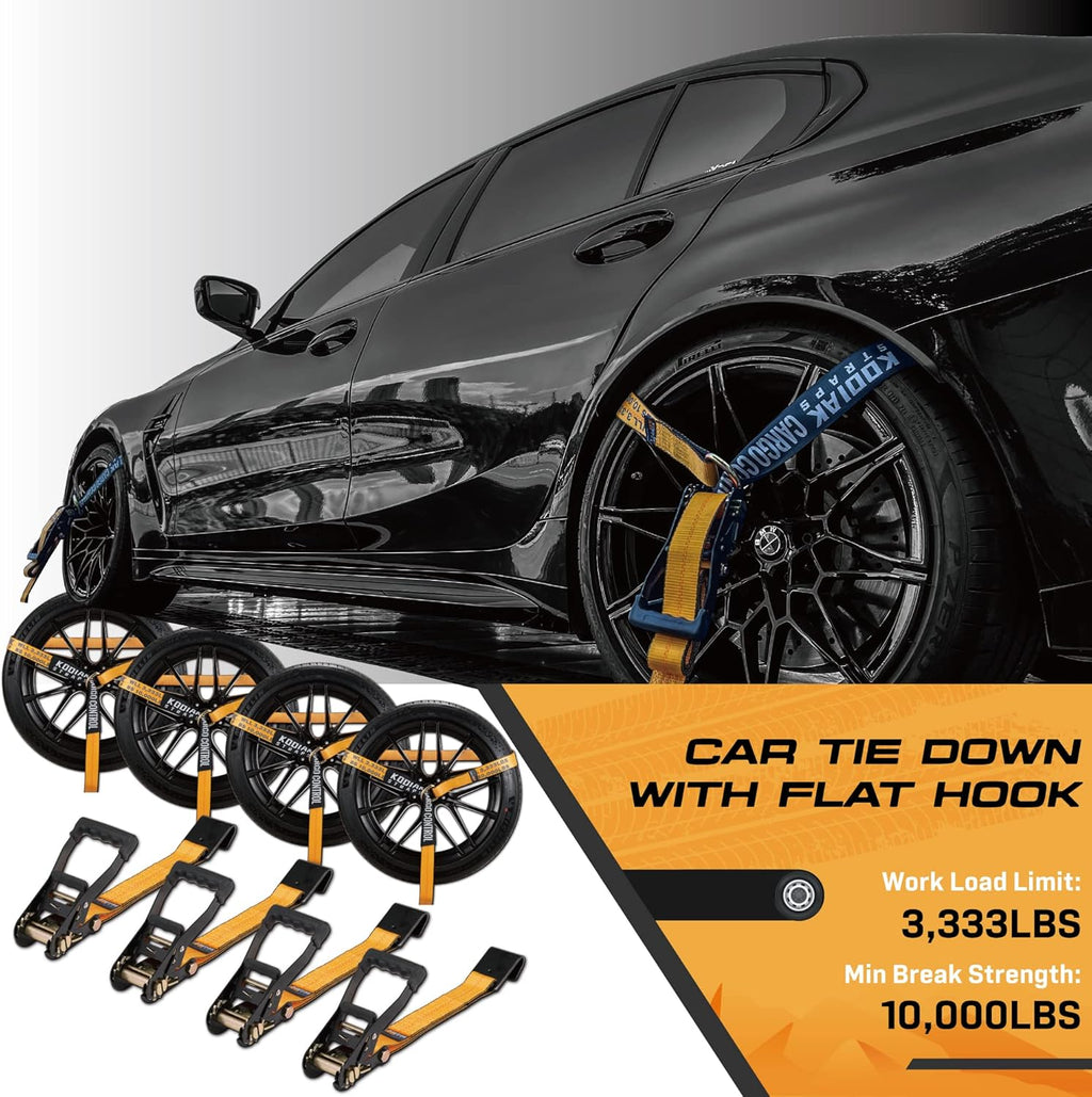 4 Pack Ratchet Tie Down Straps with Flat Hooks 2" x 144" Heavy Duty 10,000lbs for Truck & Trailer C92612