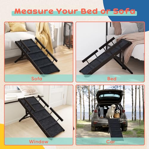 Wooden Dog Ramp with Safety Rails, Adjustable Height, Non-Slip for Small Pets D170