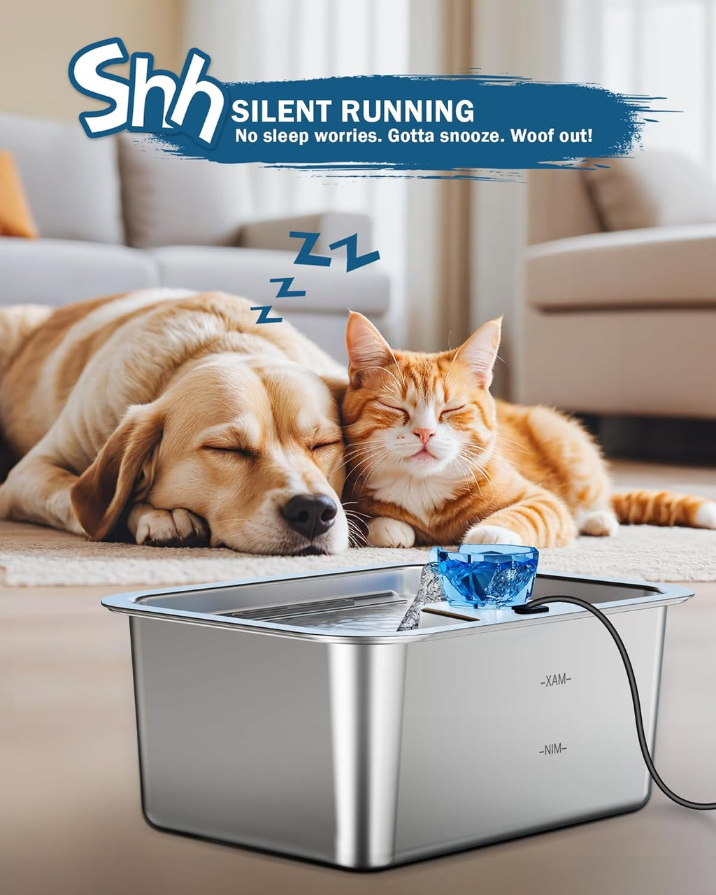 Stainless Steel Dog Water Fountain for Large Dogs, 3 Gallon with 2 Filters E635