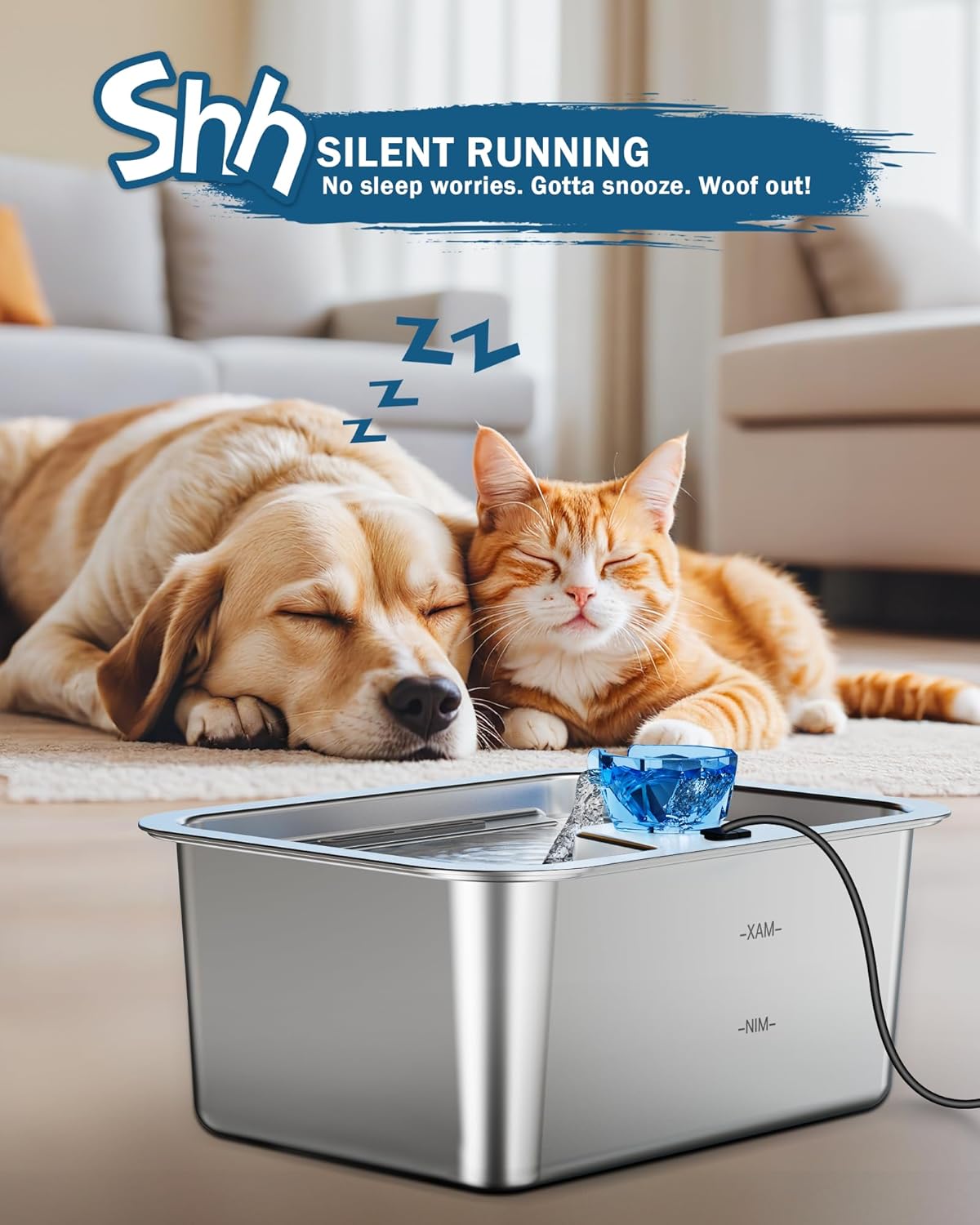 Stainless Steel Dog Water Fountain for Large Dogs, 3 Gallon with 2 Filters E635