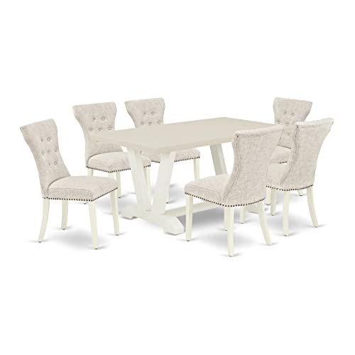 7 Piece Dining Table Set with 6 Upholstered Chairs F86799