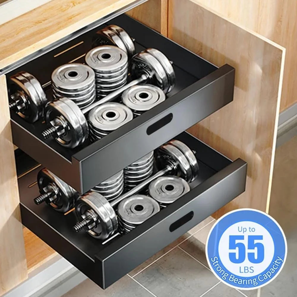 2 Pack Pull Out Drawers for Cabinets, 10W Adhesive Carbon Steel Organizer X139351