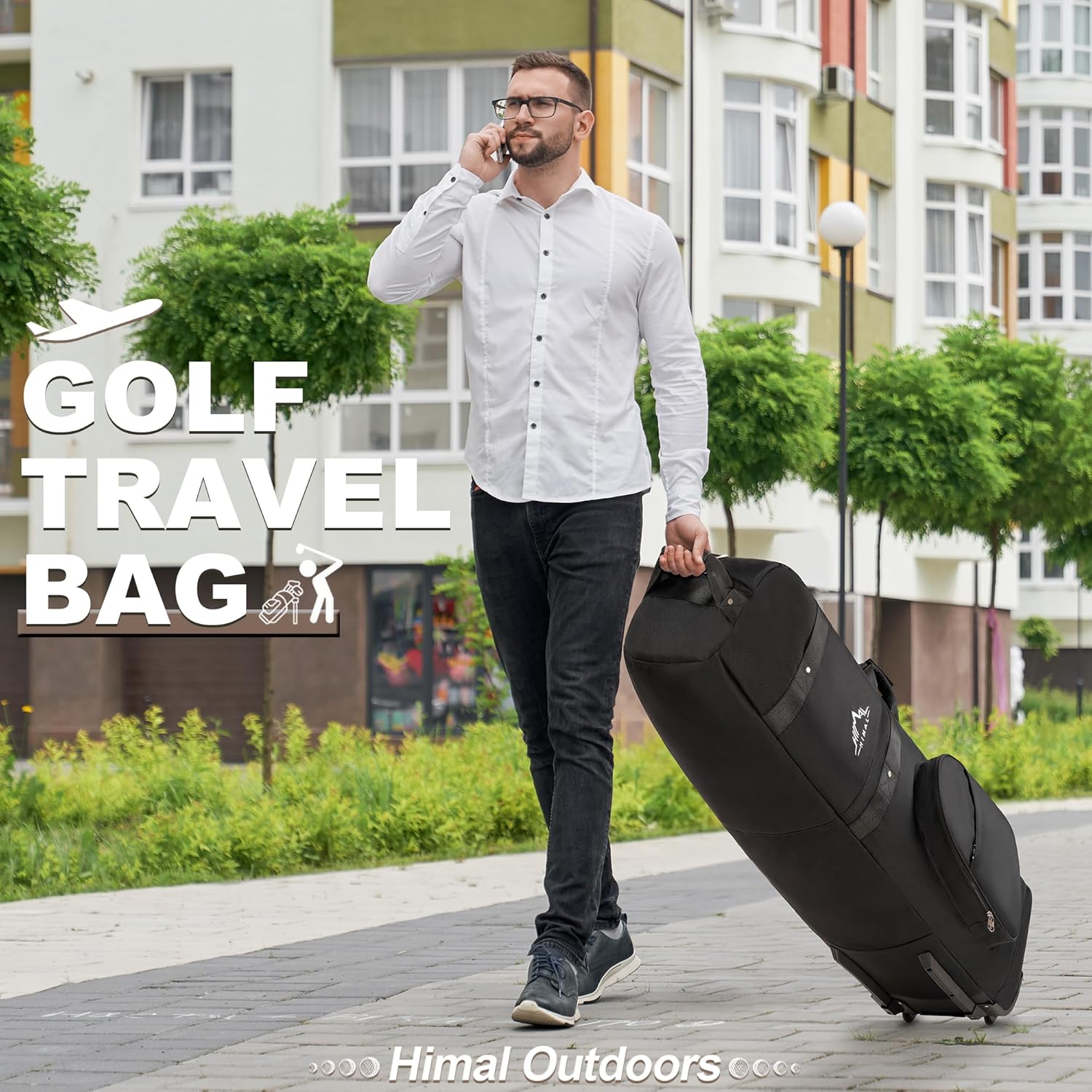 Golf Travel Bag with Wheels, Heavy Duty 600D Polyester P4314