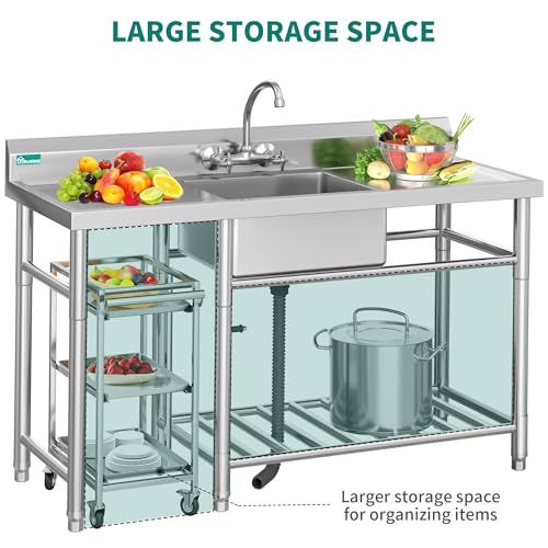 Freestanding Stainless Steel Single Bowl Commercial Sink Station, 29in F115177