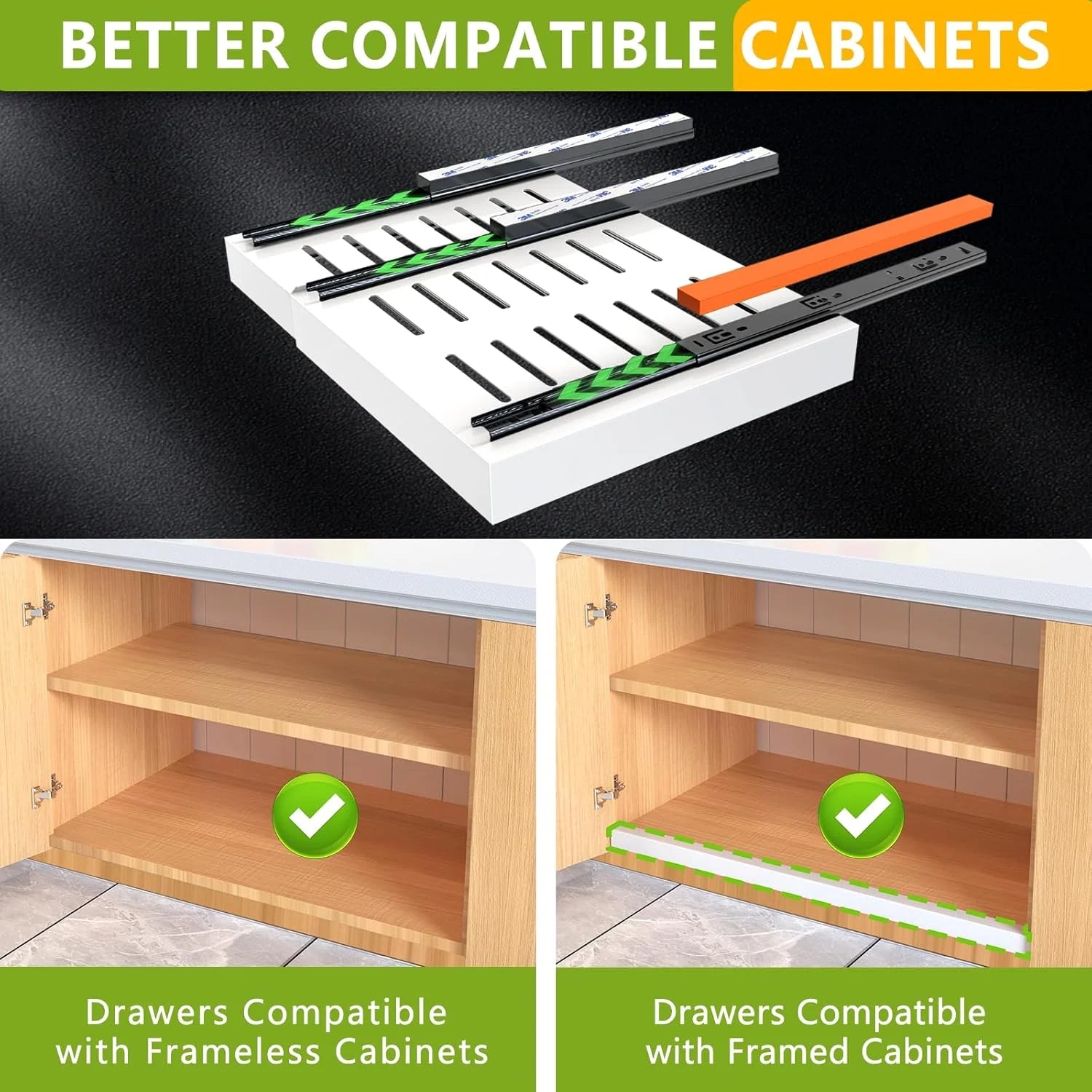 2 Pack Pull Out Cabinet Organizer, Expandable Slide Out Drawer, No Drill Adhesive U302