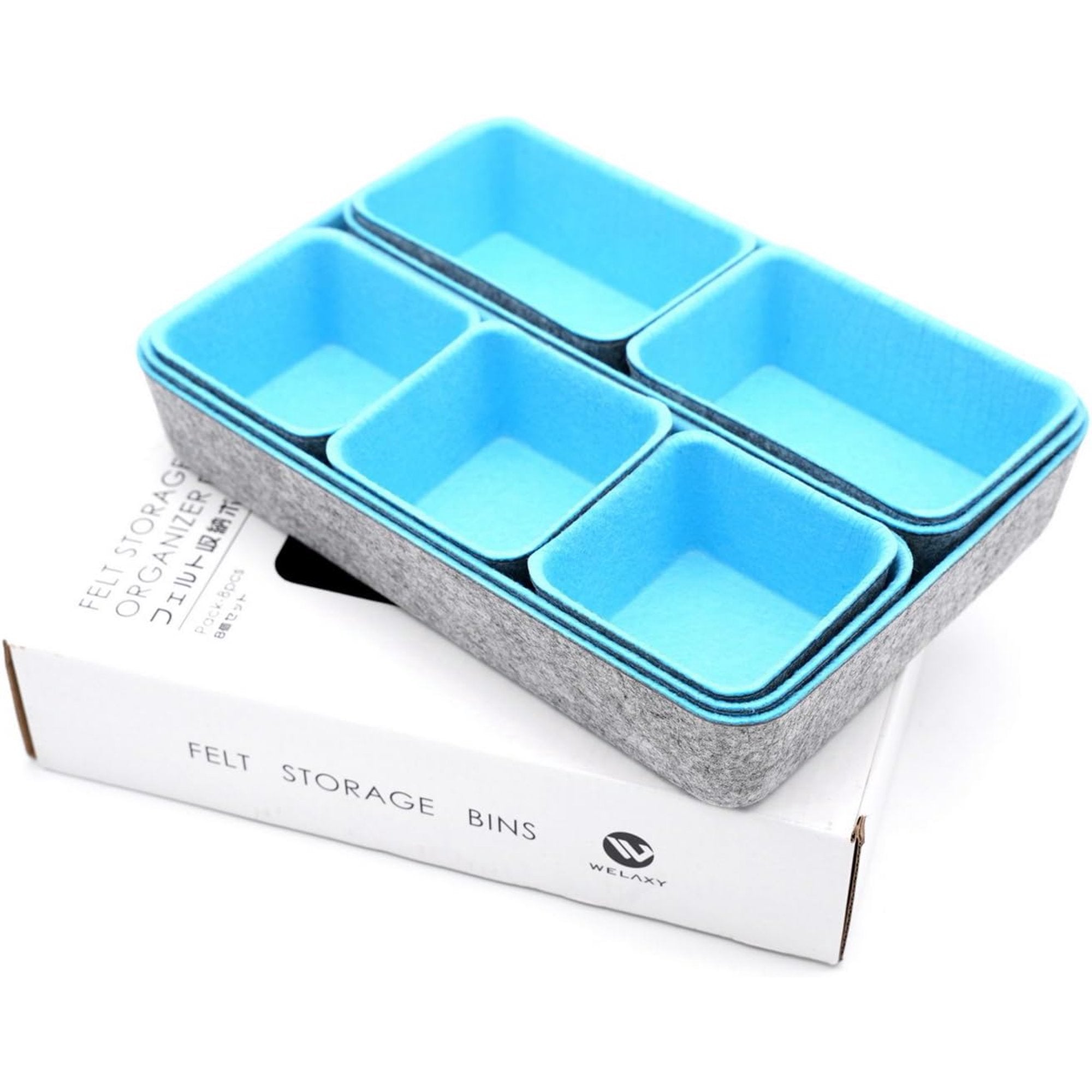 Felt drawer organizer trays for desk storage, 8-piece set in glacier gray H2147