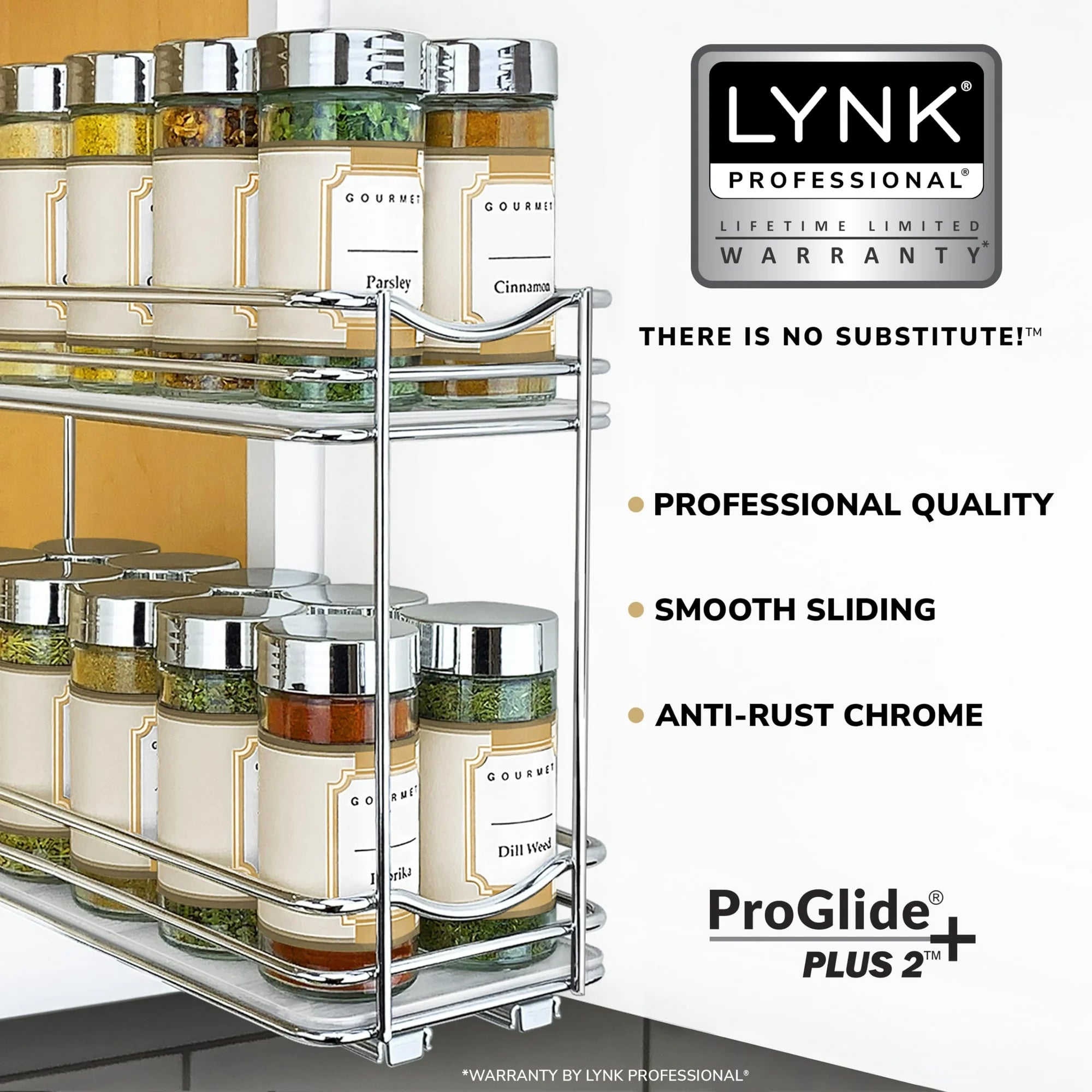 Spice Rack Organizer for Kitchen Cabinets, 2 Tier Sliding Drawer Shelf, Brown Q9403