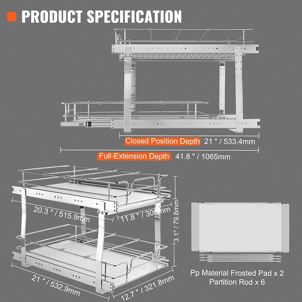 Pull Out Cabinet Organizer, 2 Tier, Chrome-Plated Steel K19181