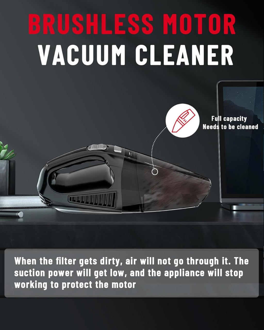 Handheld Vacuum Cordless, Car Vacuum Cleaner with Brushless Motor 12000Pa, HEPA Filter R214