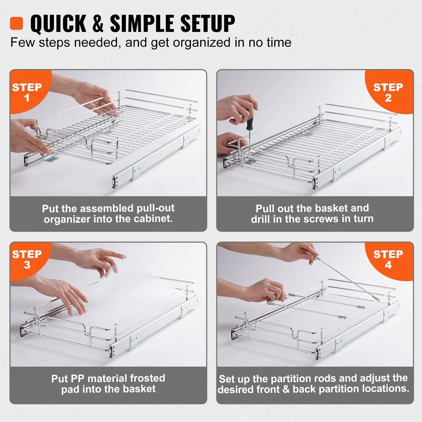 Pull Out Cabinet Organizer, Heavy Duty Sliding Shelves, Chrome Steel R76486