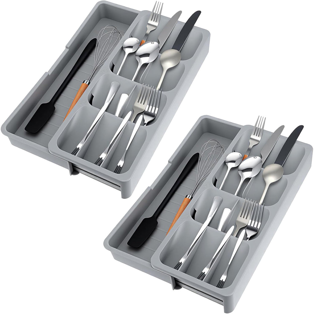Expandable Kitchen Drawer Organizer, Adjustable Cutlery Tray, Gray E758