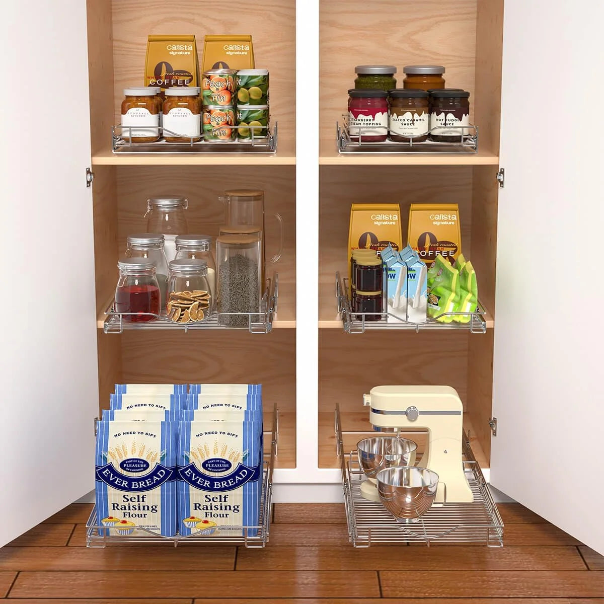Pull Out Cabinet Organizer 14W x 21D, Heavy-Duty Slide Out Shelf Wire Basket T924