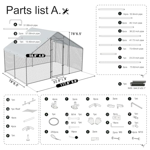 Large Metal Chicken Coop Walk-in Run with Waterproof Cover for Outdoor Poultry, Ducks, and Rabbits W99537