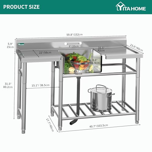 Freestanding Stainless Steel Single Bowl Commercial Sink Station, 29in F115177