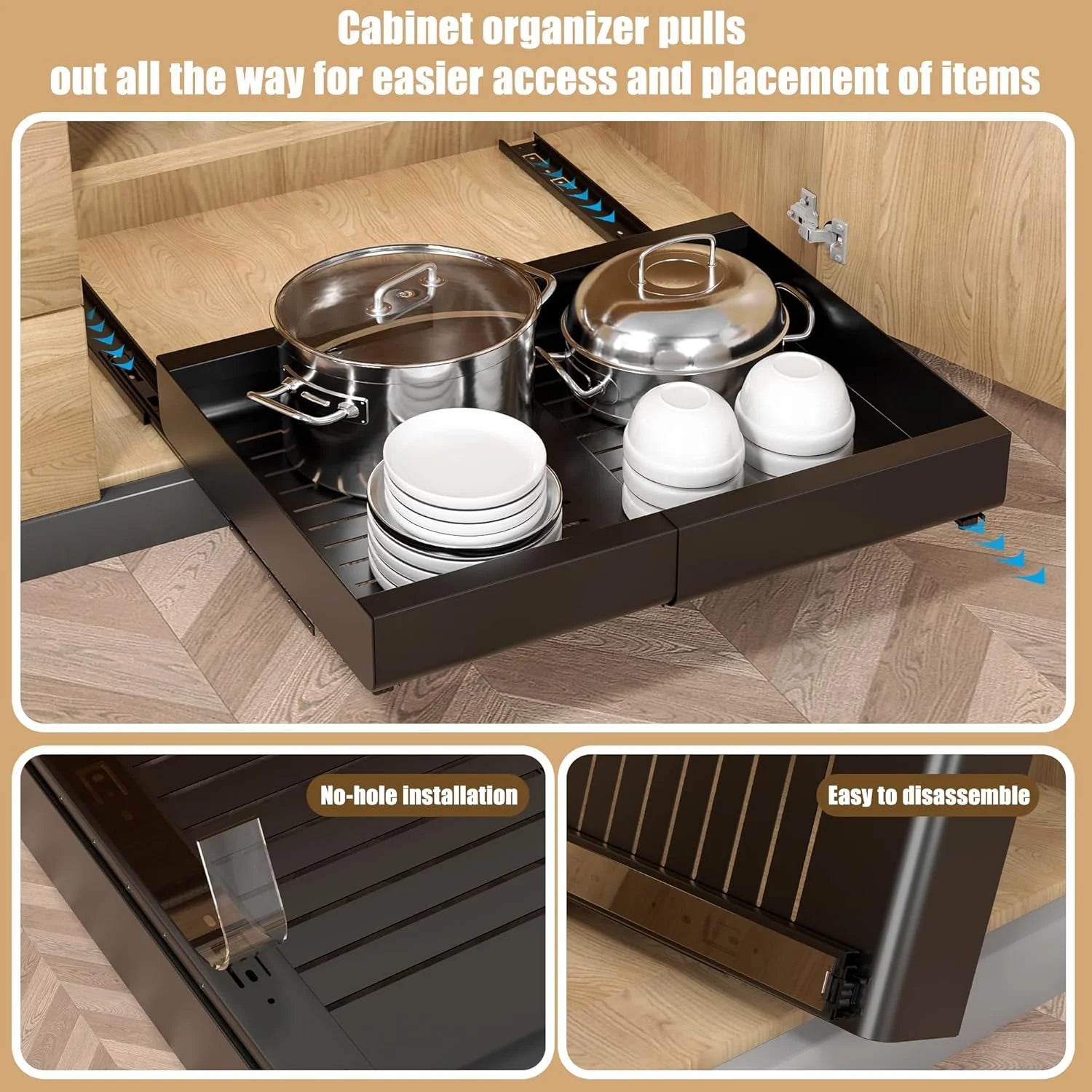 Expandable Pull Out Cabinet Organizer, Heavy Duty Slide Out Drawer N419