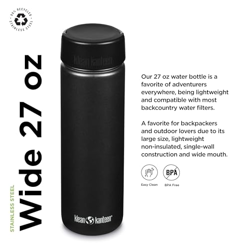Wide Mouth Stainless Steel Water Bottle with Loop Cap - 27oz - Black Y11773