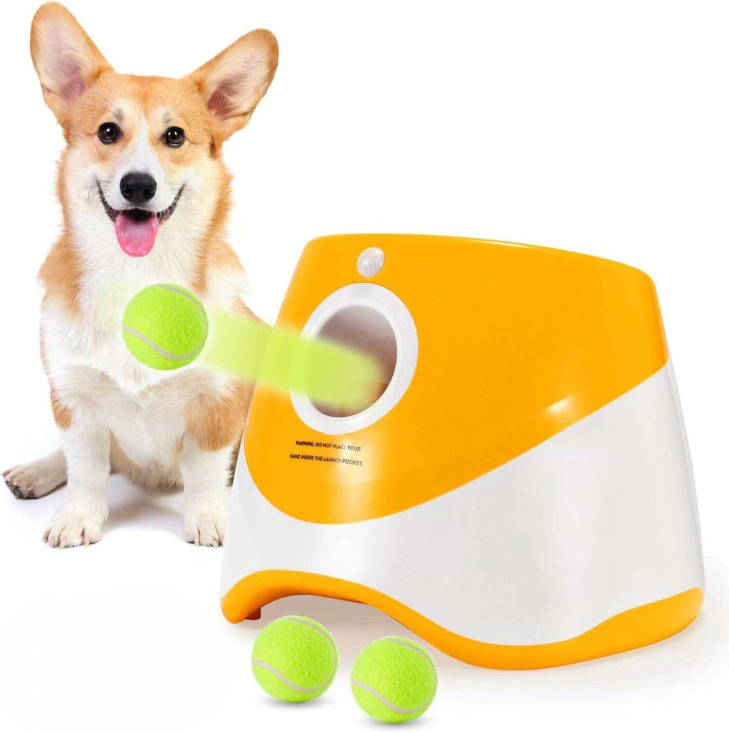 Automatic Dog Ball Launcher, Ball Launcher for small Dogs with 3 Tennis Balls, Interactive Indoor & Outdoor Dog Toys, Dog Ball Thrower Machine (Orange)