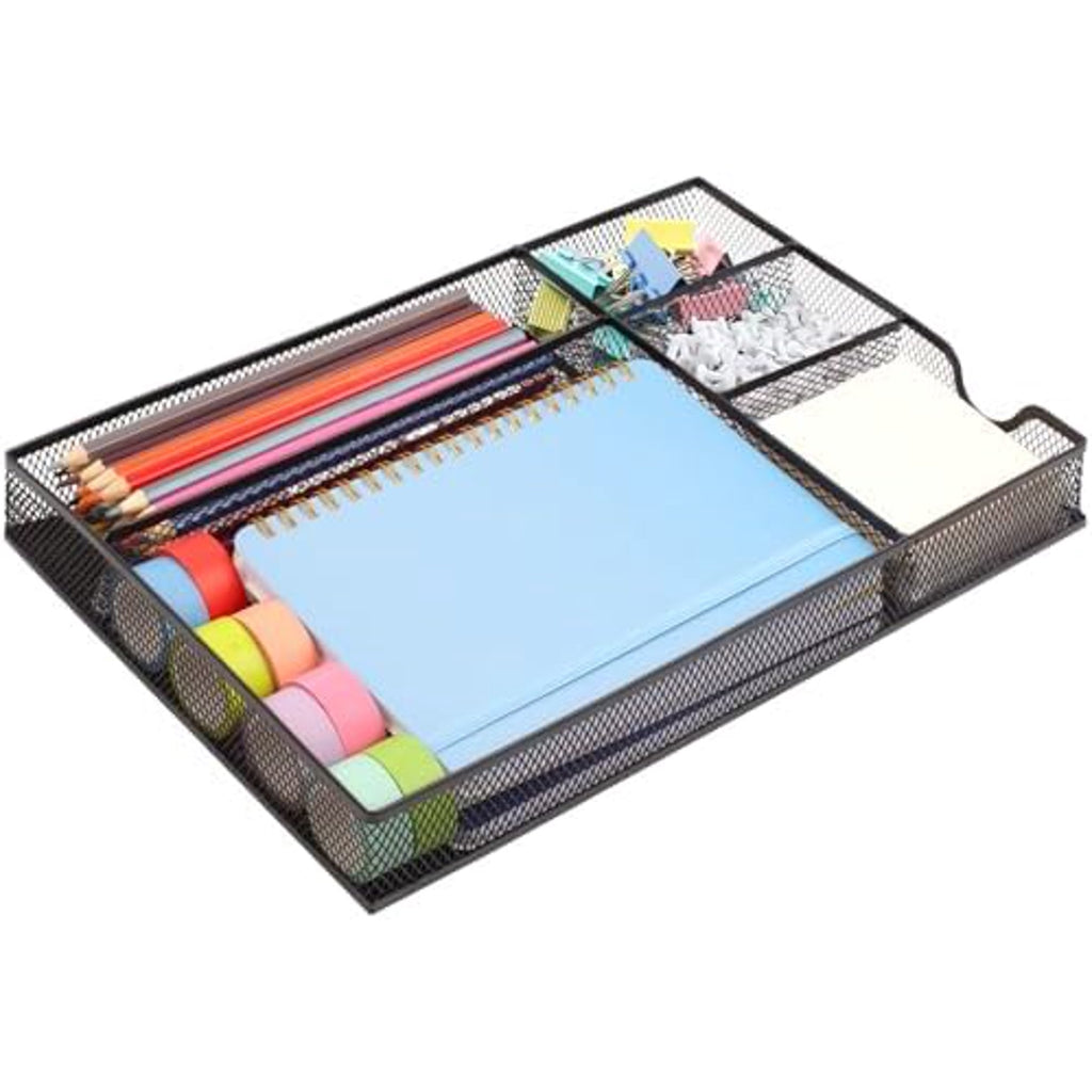 Desk Drawer Organizer Tray, Desk Organizer with Drawers, 5 Grid Metal Mesh Drawer for Office Supplies, Home,Desktop, Bathroom, Kitchen, Makeup, Vanity