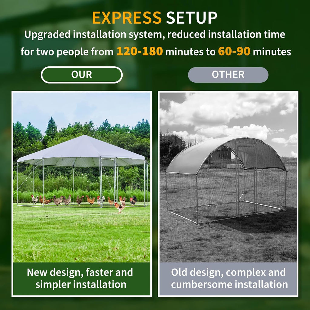 Octagon Chicken Coop with Galvanized Steel Frame and Water-Resistant Tarp V835823