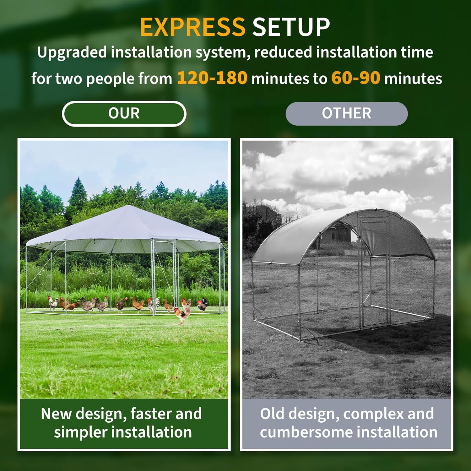 Octagon Chicken Coop with Galvanized Steel Frame and Water-Resistant Tarp V835823