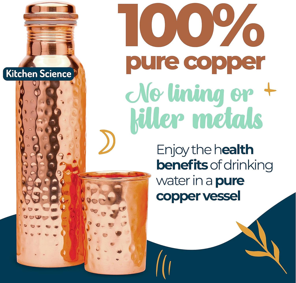 Copper Water Bottle 34oz with Tumbler, Carrying Bag & Deco Sleeve N856612