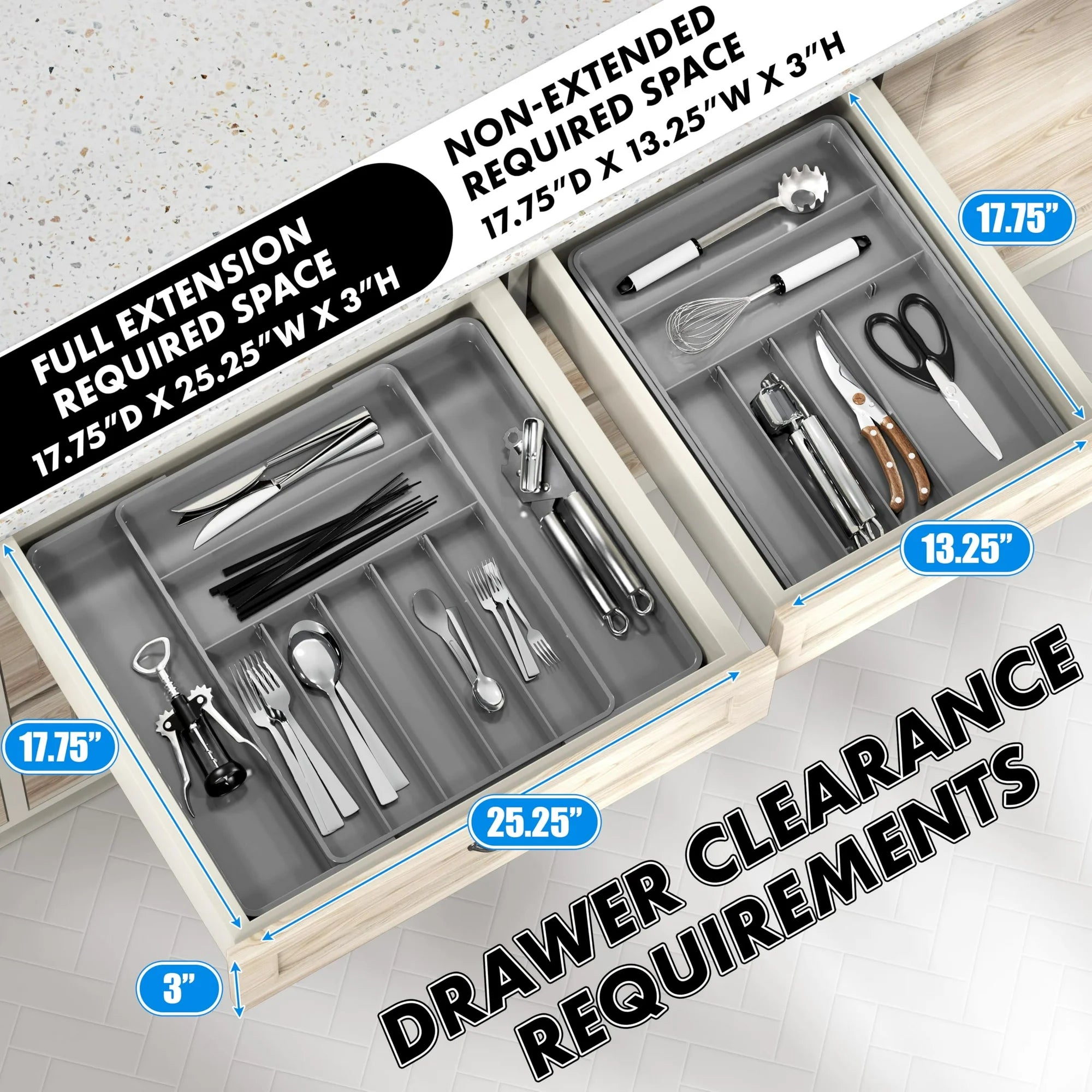 Expandable cutlery tray for kitchen drawers, gray U853952