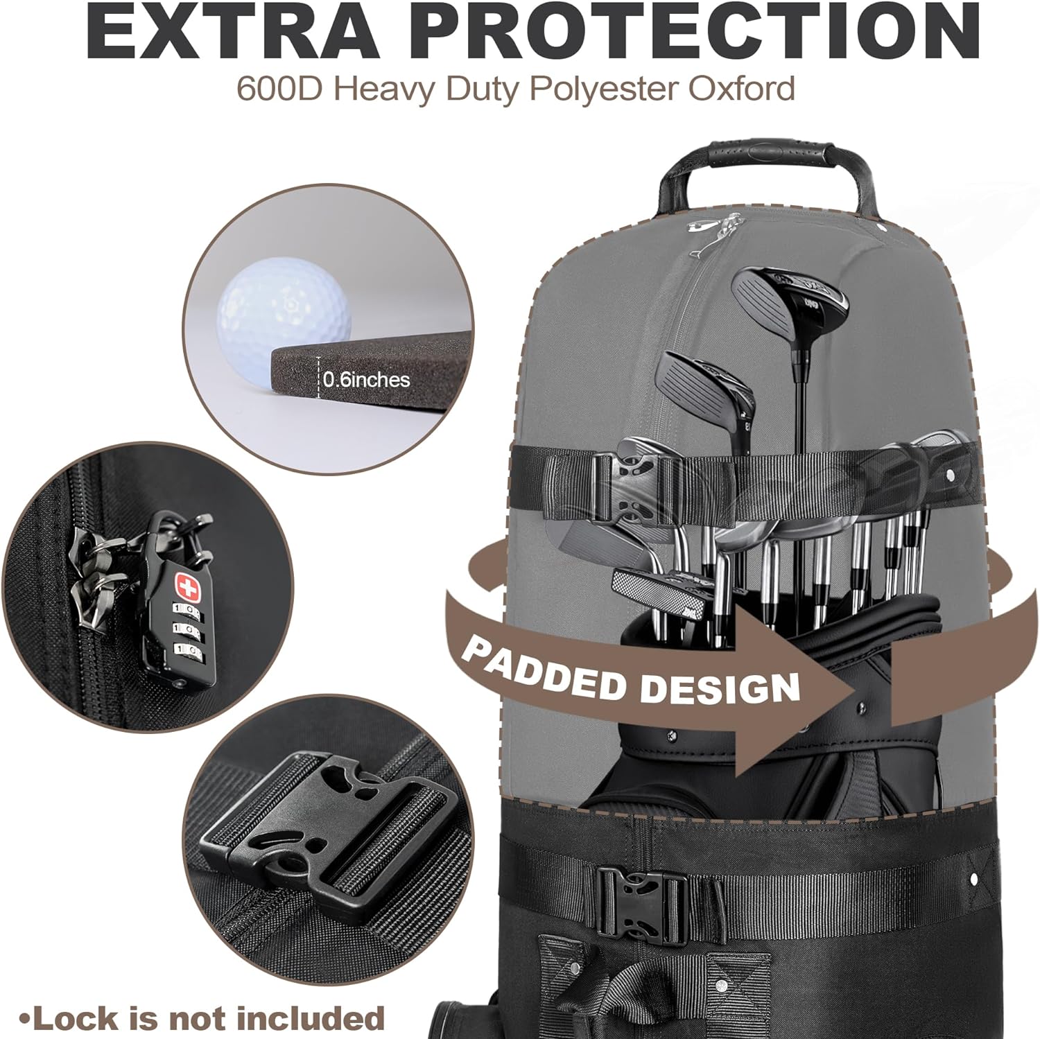 Golf Travel Bag with Wheels, Heavy Duty 600D Polyester P4314