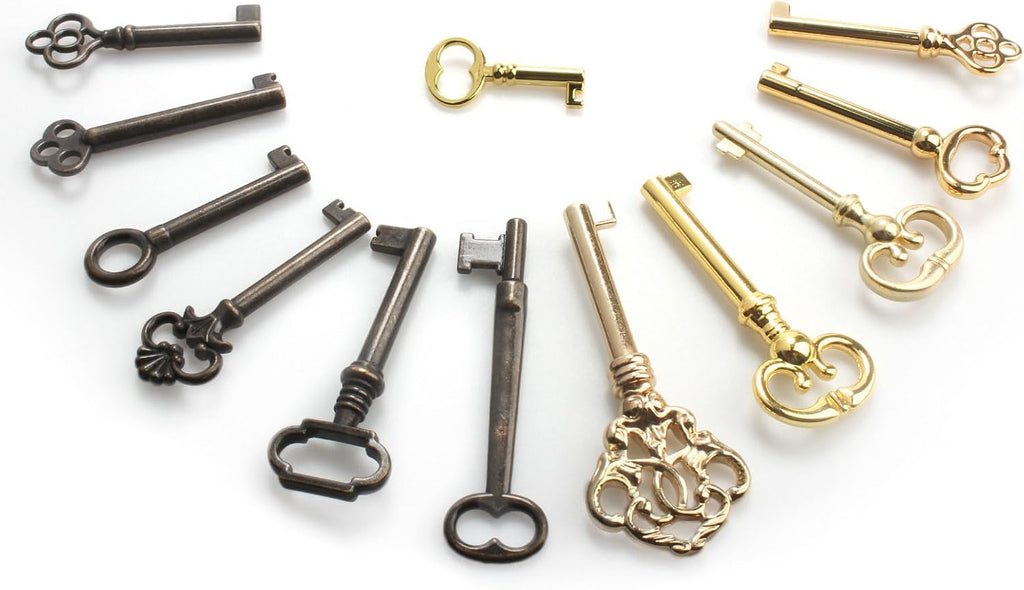 12-Key Universal Replacement Skeleton Keys Kit for Antique Furniture and Cabinets R846602