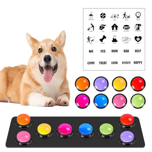 Dog Buttons for Communication, 30 Second Record & Clear Playback, Pet Sticker Complimentary, Training Your Dog/Cat to Talk, Talking Pet Buttons, Teach Pet to Talk & Training Games,Funny Gifts（4-Pack）