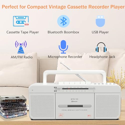 Cassette Player Recorder with Bluetooth, USB, AM/FM Radio W8360