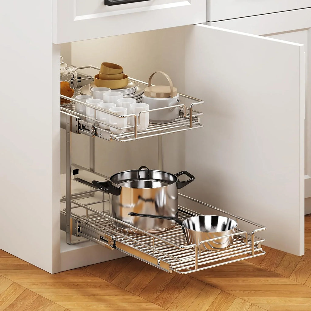 Pull Out Cabinet Organizer 27W x 21½D, Heavy Duty Slide Out Shelves E42701