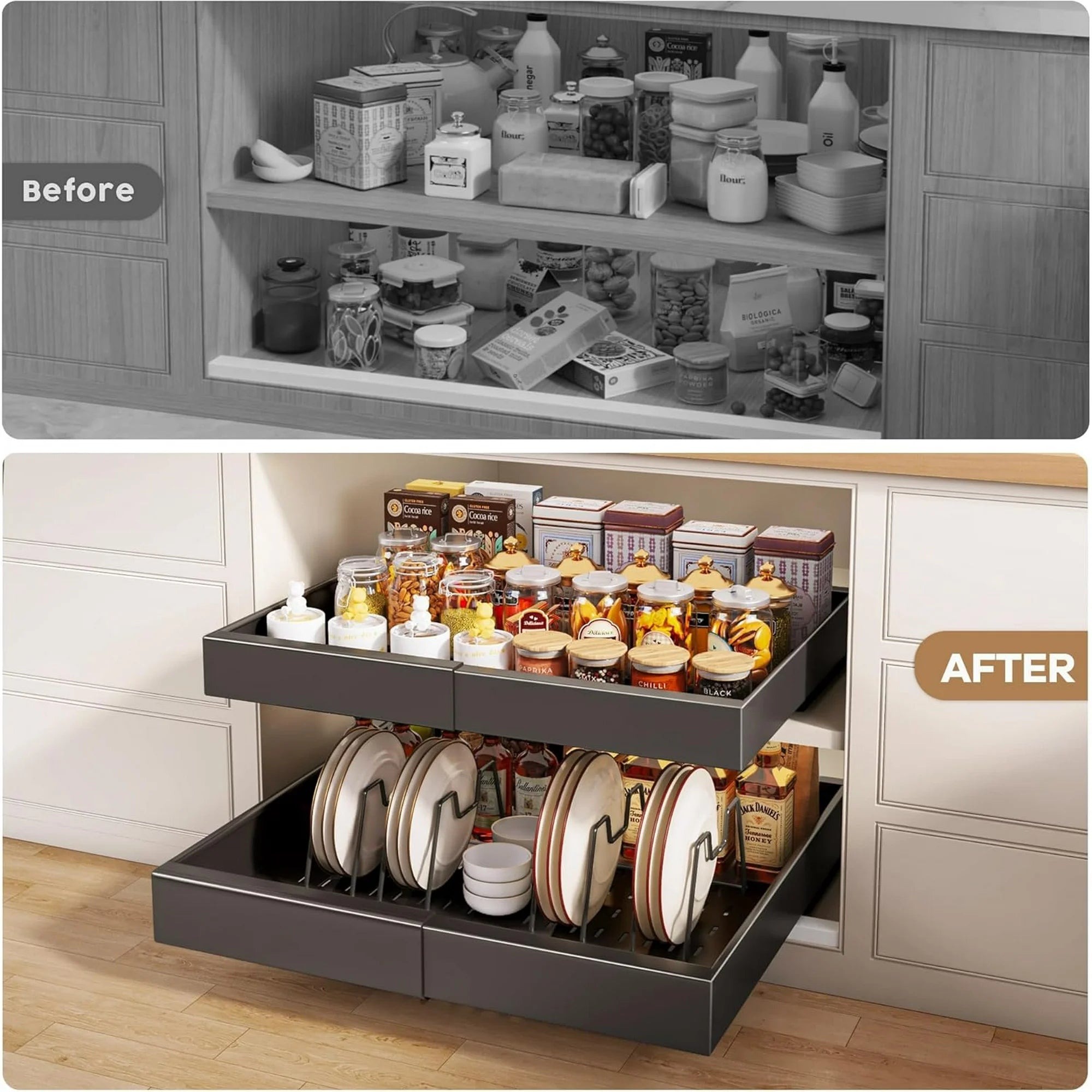 Pull Out Cabinet Organizer 21" Deep with Expandable Slide Out Drawers X178125
