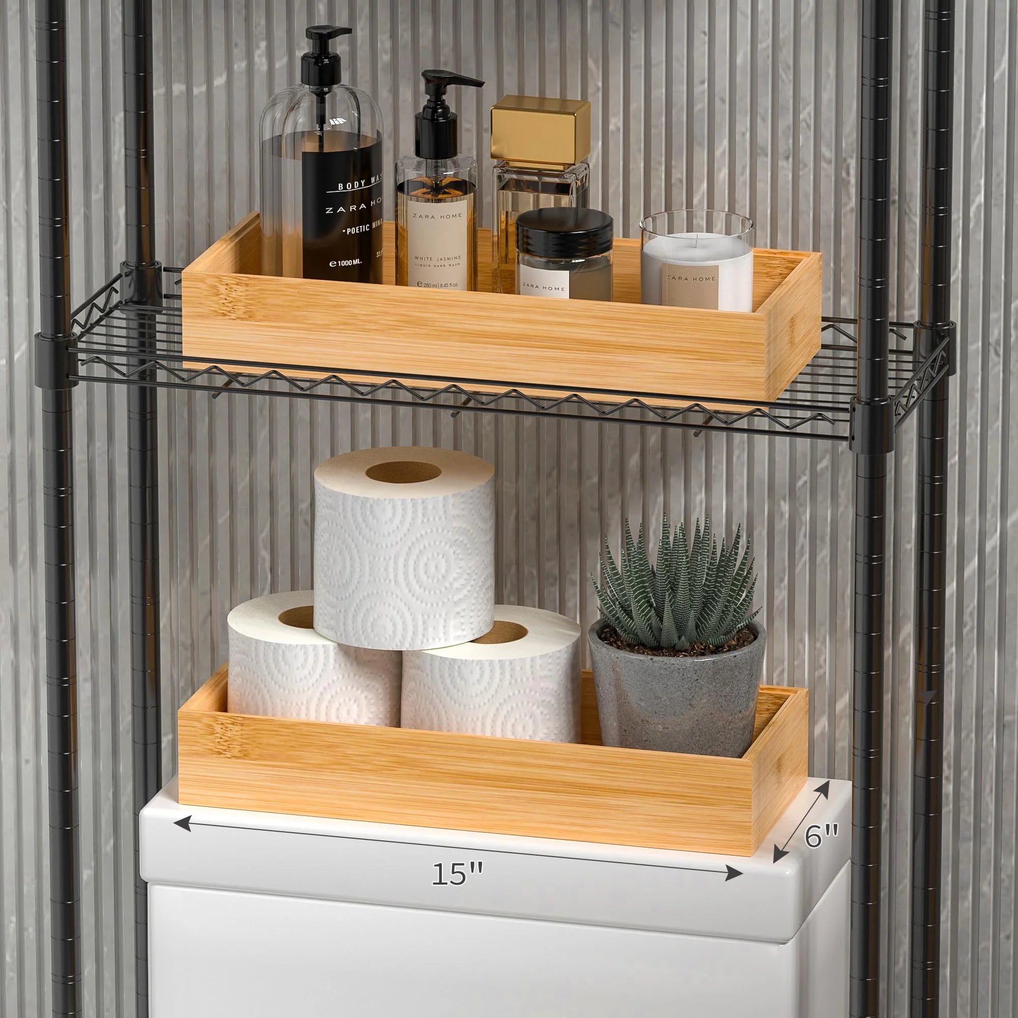 Bamboo Drawer Organizer, Stackable Utensil Tray, Set of 2 U1246