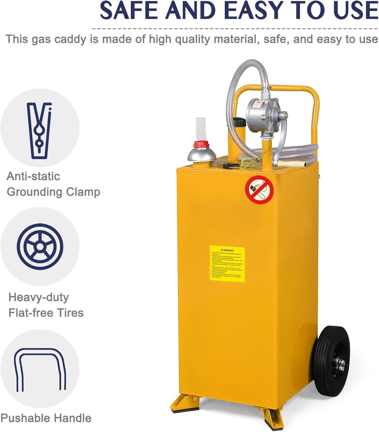 30 Gallon Portable Gas Caddy Fuel Storage Tank with Rotary Hand Pump and Wheels D642