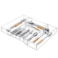 Clear Acrylic Expandable Drawer Organizer for Silverware Utensils Office Bathroom Supplies, Adjustable Kitchen Tray with 9 Compartments, Transparent