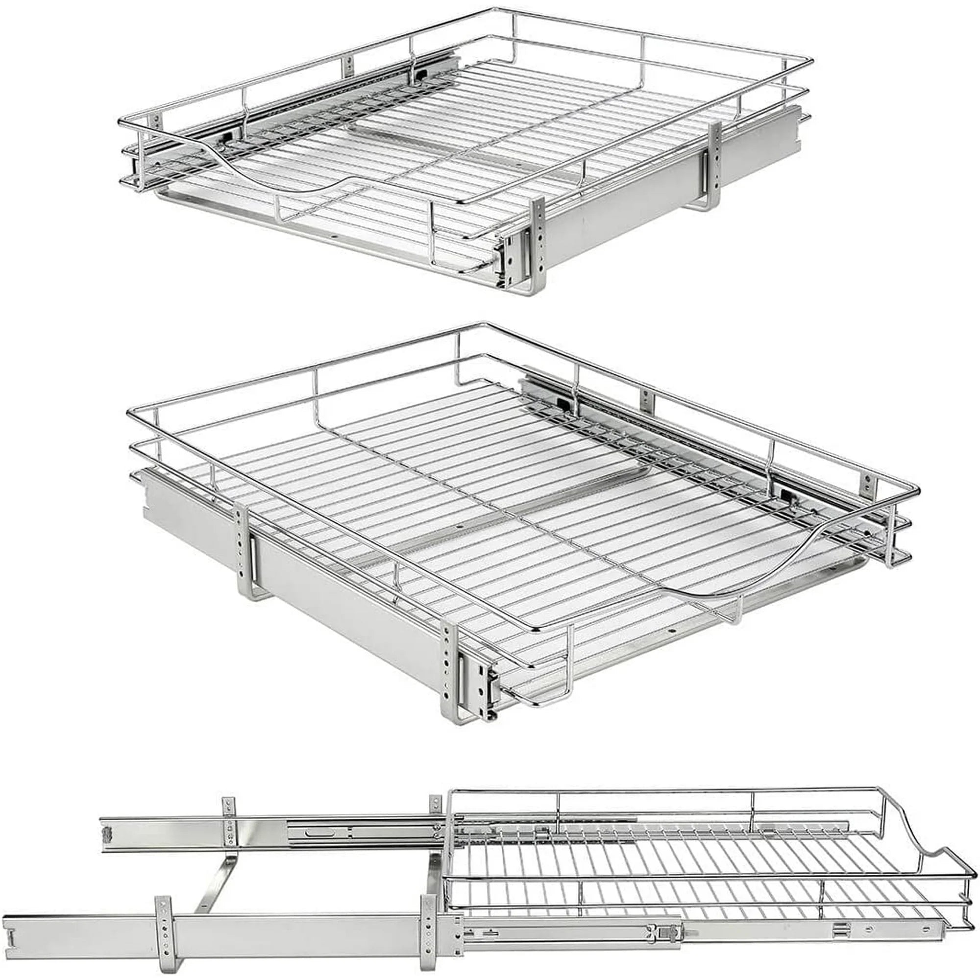 Pull Out Cabinet Organizer 14W x 21D, Heavy-Duty Slide Out Shelf Wire Basket T924
