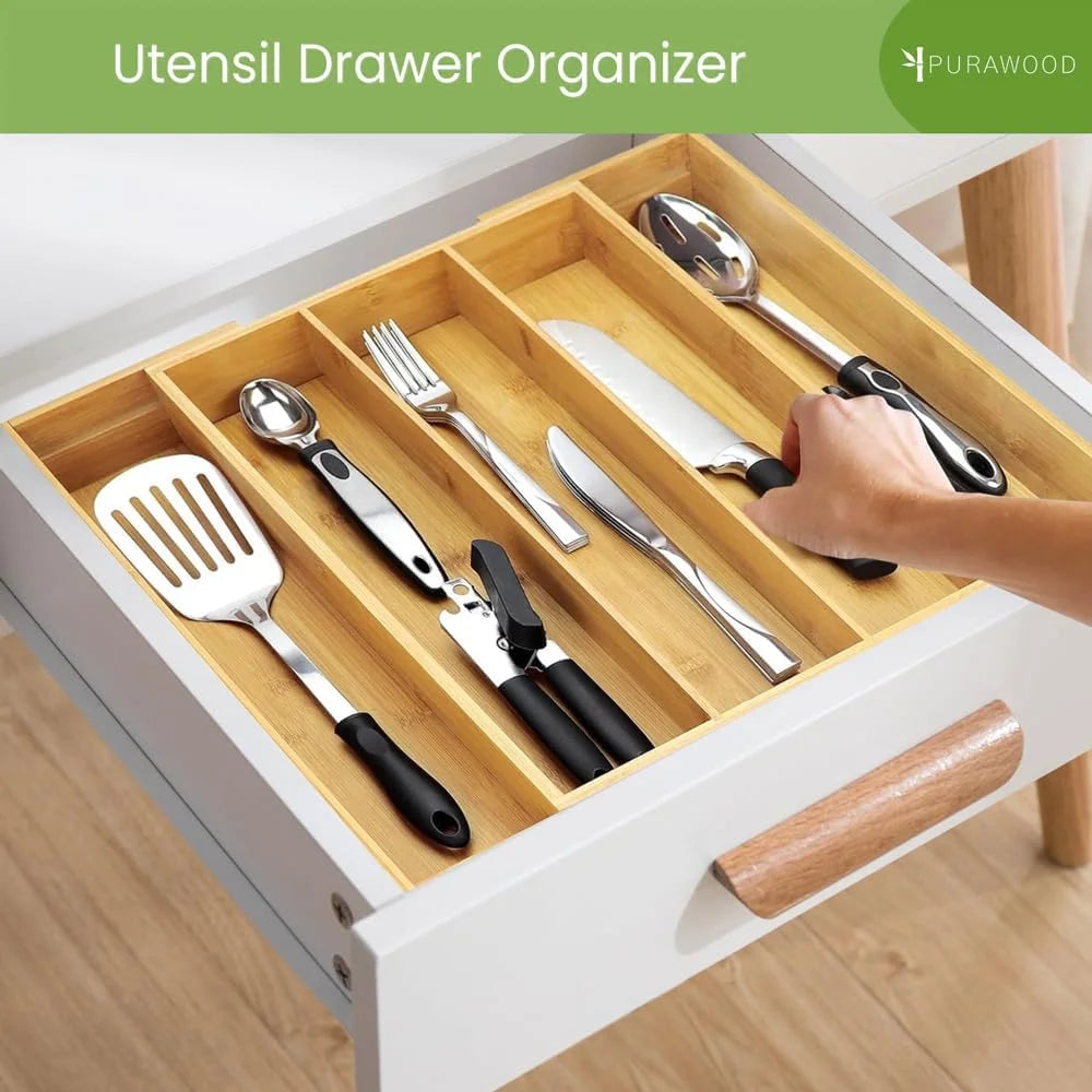 Expandable Bamboo Utensil Drawer Organizer, 3-5 Slots L9490