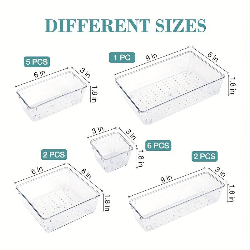 Clear Plastic Drawer Organizers Set with Non-Slip Pads, 4 Sizes T58531